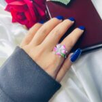فروش انگشتر نقره زنانه | مدل گلبرگ صورتی کد SWA275