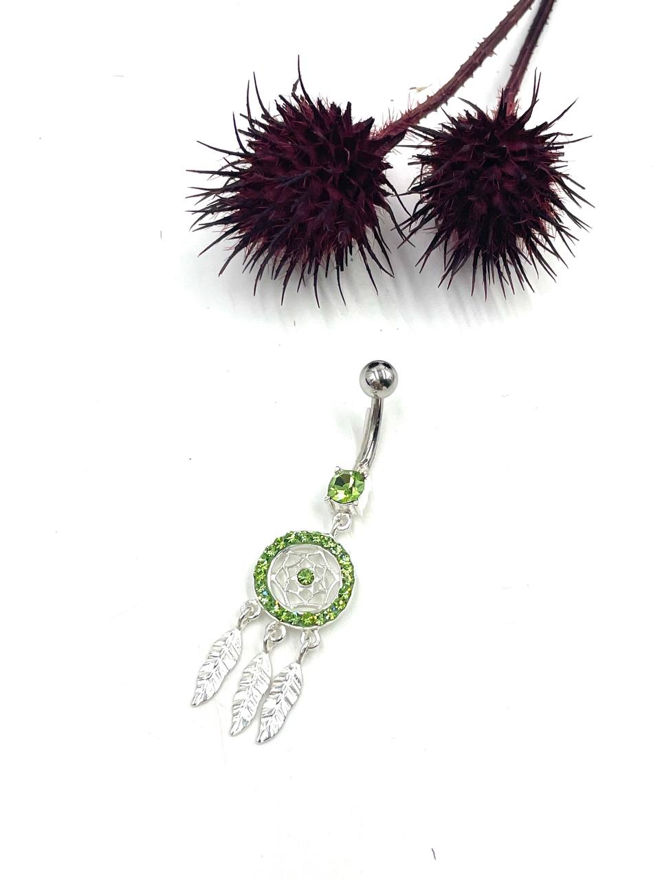 پیرسینگ نقره ناف طرح دریم کچر بانگین سبز