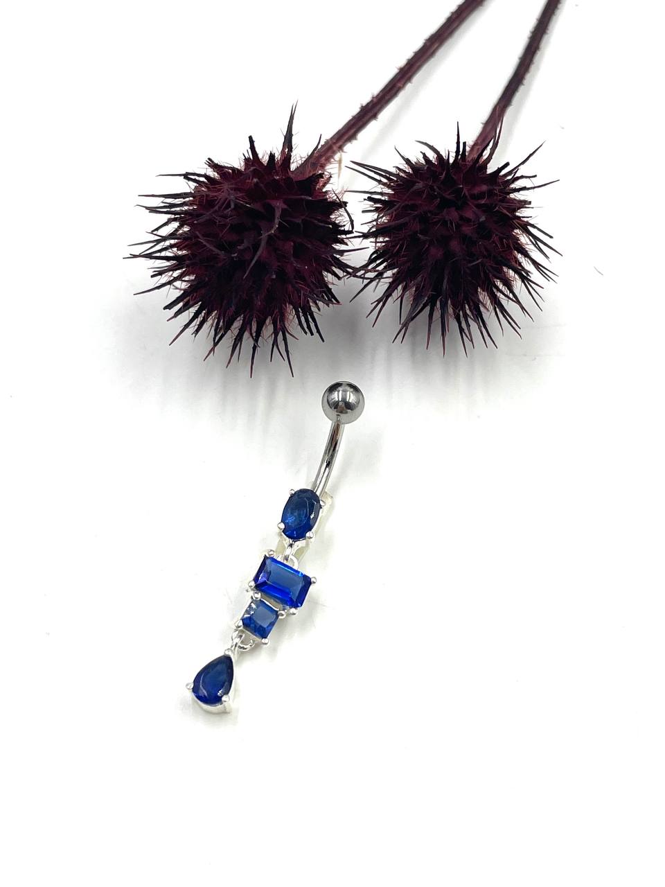 پیرسینگ نقره طرح اشک با نگین آبی