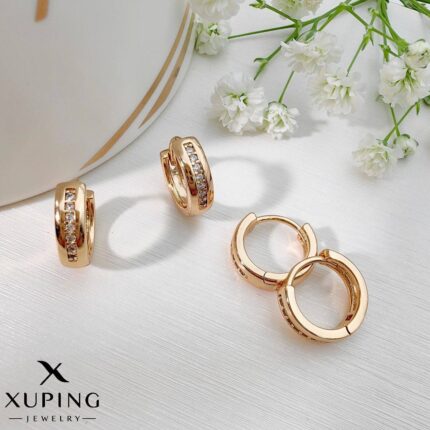 گوشواره ژوپینگ زنانه حلقه ای تک رج نگین کد XWG374