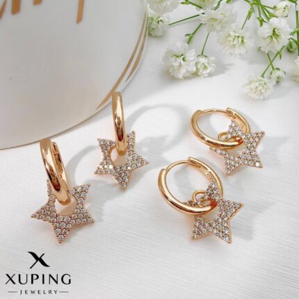 گوشواره ژوپینگ زنانه آویز ستاره فول نگین کد XG397