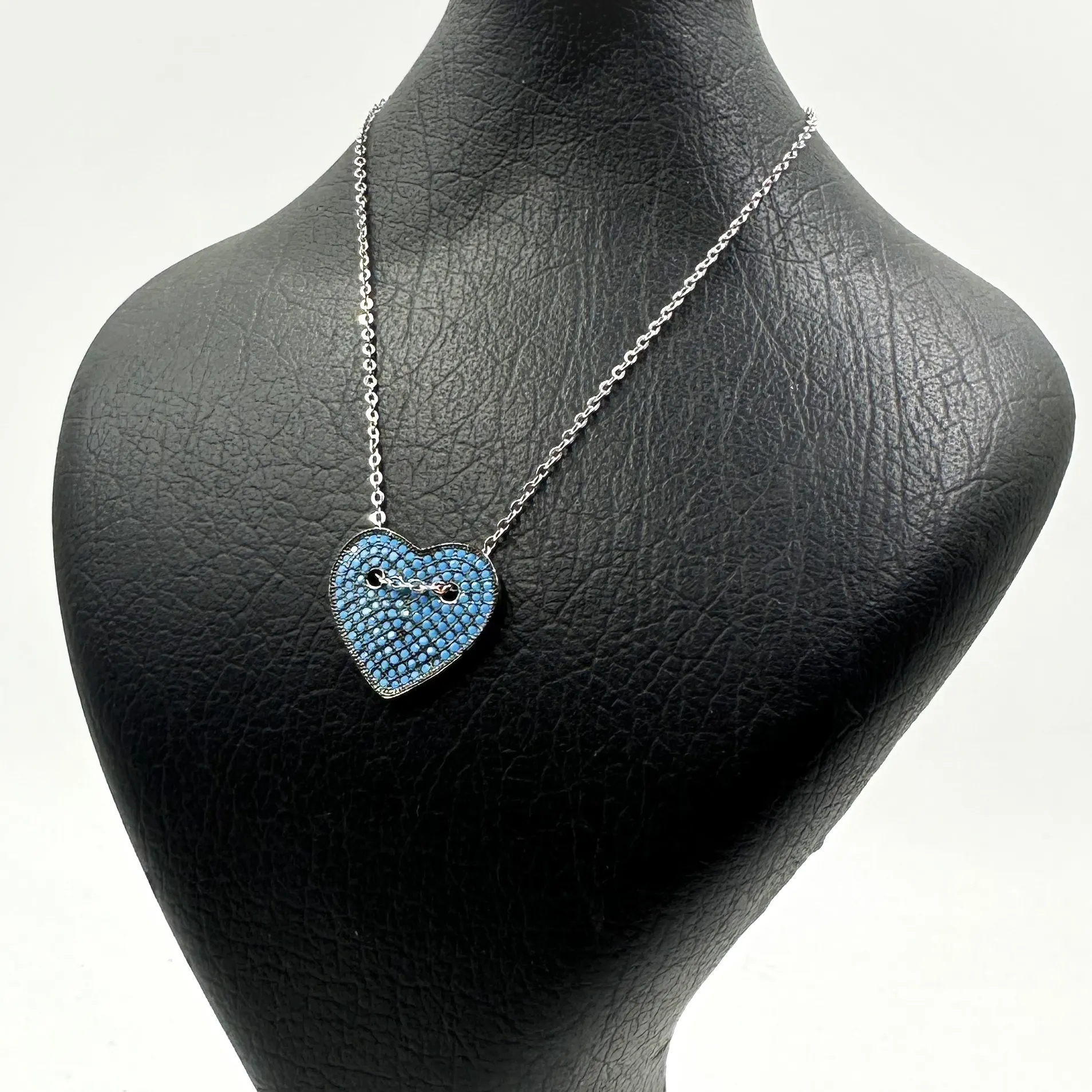 پلاک زنجیر نقره زنانه | مدل قلب | نگین فیروزه میکرو