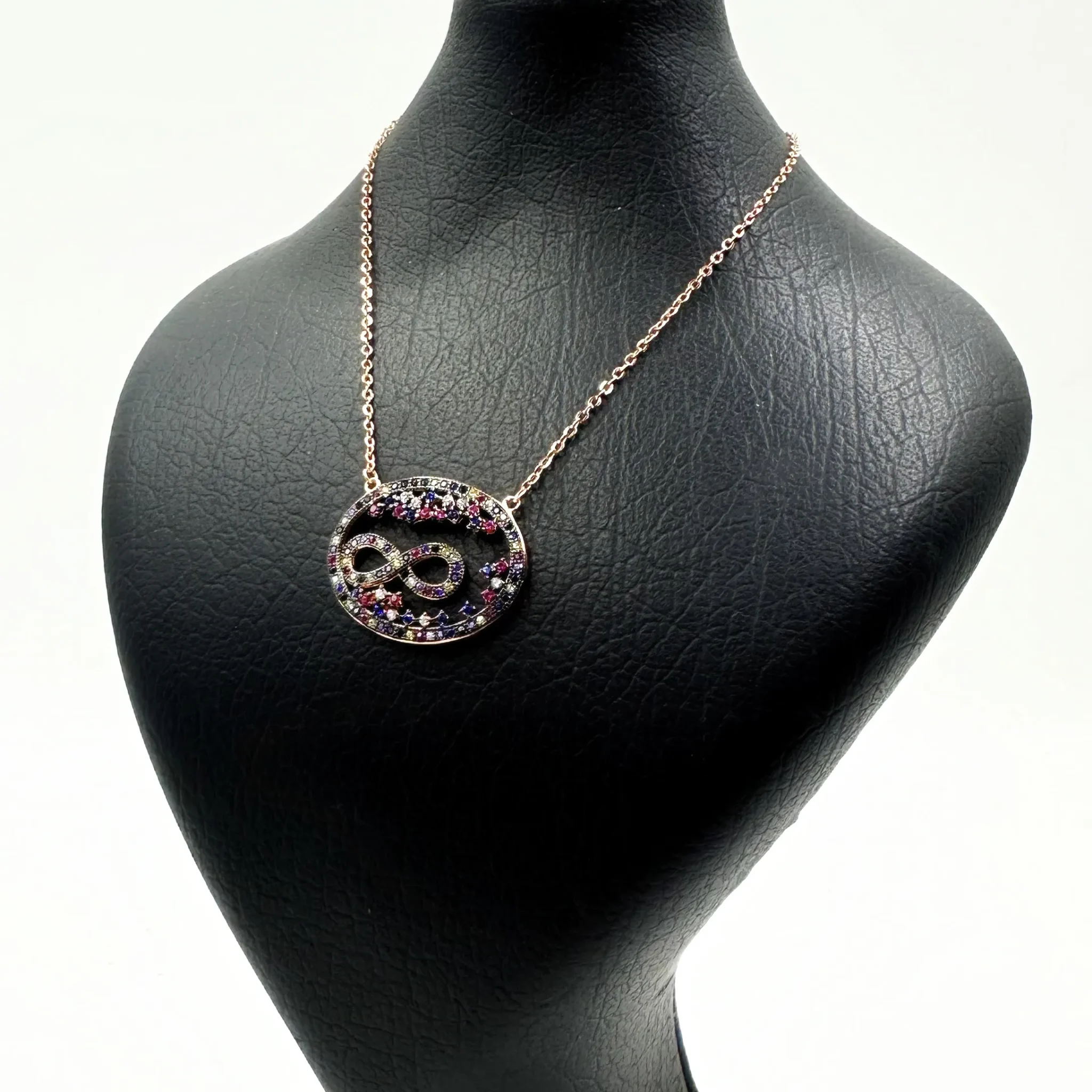 پلاک زنجیر نقره زنانه | مدل اینفینیتی | نگین رنگی