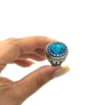 انگشتر نقره مردانه | نگین آبی | سیاه قلم کد SMA284 - Image 2