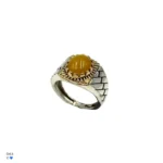 انگشتر نقره مردانه | سنگ زرد عقیق | رکاب خطی کد SMA323 - Image 3
